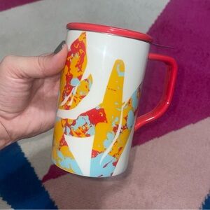 Teavana Tea Infuser Steaper Mug Cup Red and Orange Pattern